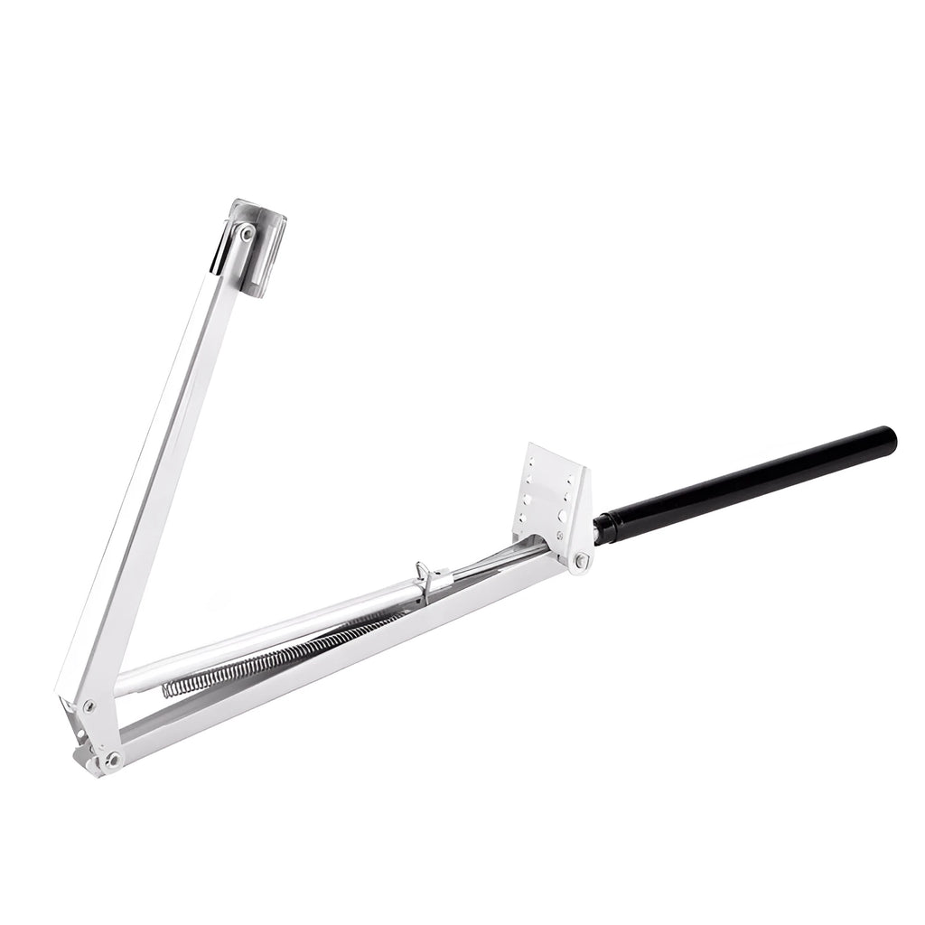 Silver and black aluminium alloy automatic greenhouse window vent opener kit with mounting fittings.