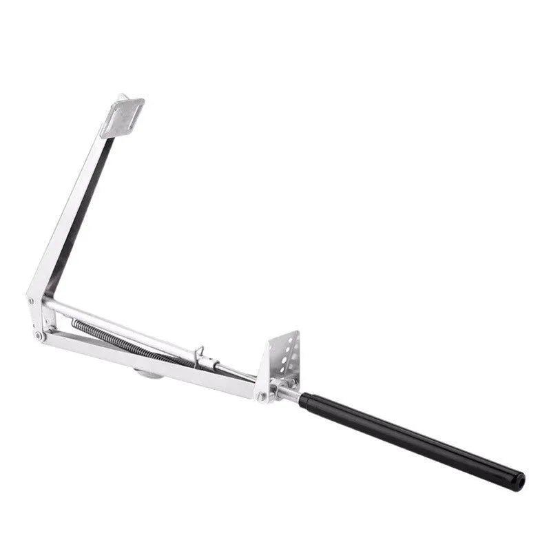 Silver and black aluminium alloy automatic greenhouse window vent opener kit with mounting fittings.