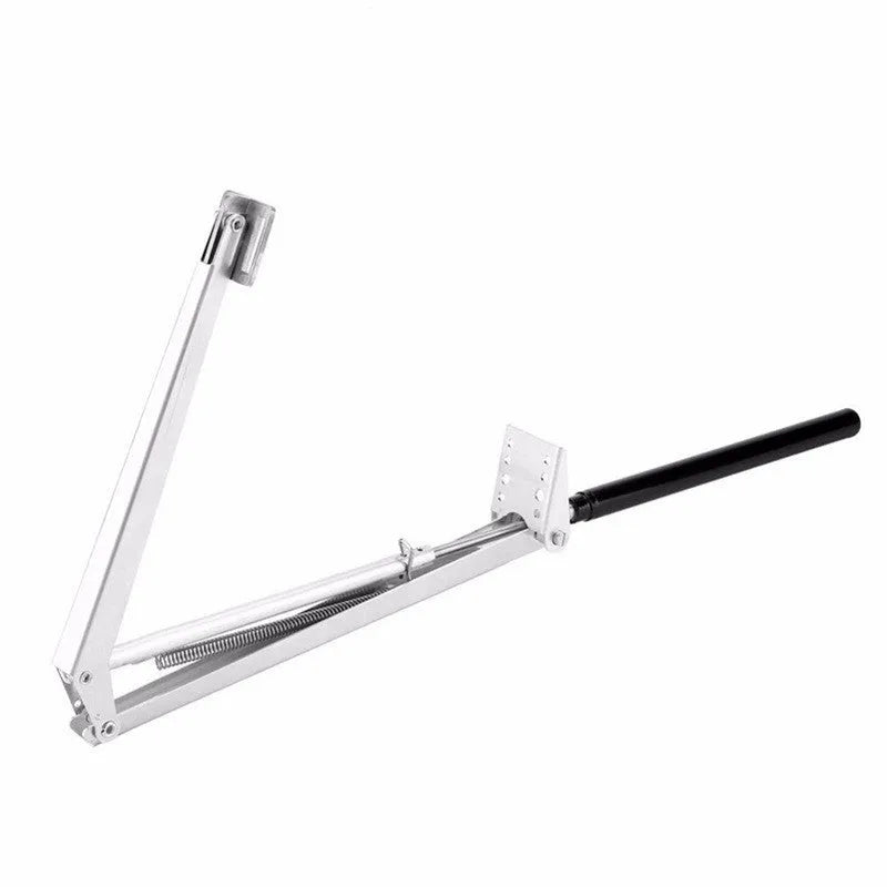 Silver and black aluminium alloy automatic greenhouse window vent opener kit with mounting fittings.
