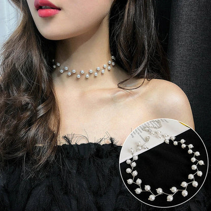 Personalized simple collar short neckband neck chain in various styles including golden pearl and silver pearl