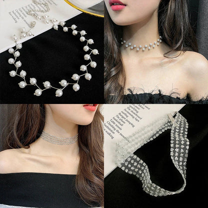 Personalized simple collar short neckband neck chain in various styles including golden pearl and silver pearl