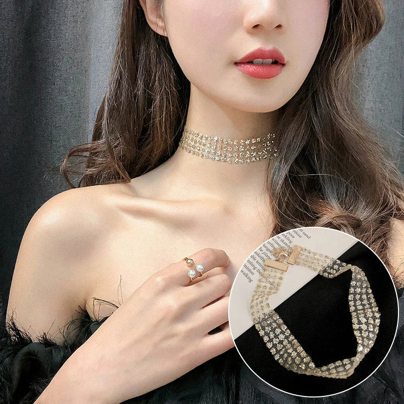 Personalized simple collar short neckband neck chain in various styles including golden pearl and silver pearl