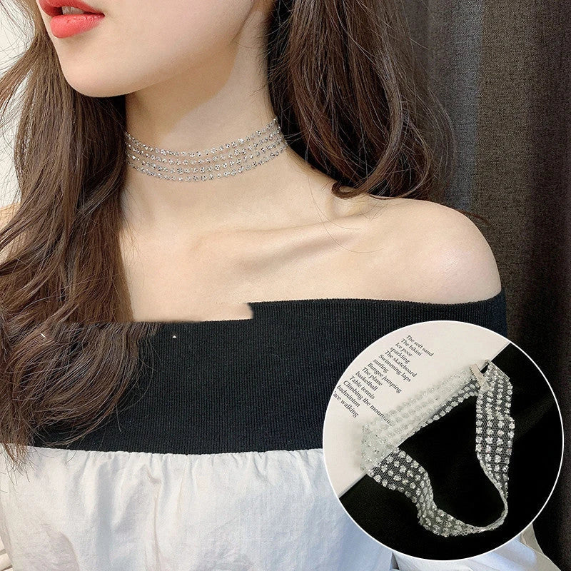 Personalized simple collar short neckband neck chain in various styles including golden pearl and silver pearl