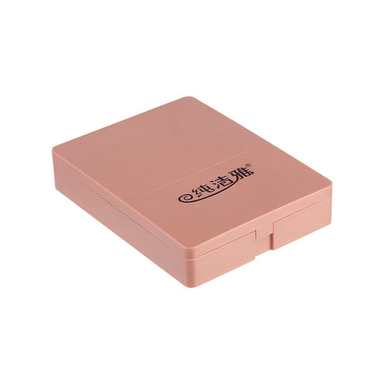 Pink 5-piece makeup brush set with mirror showing powder, foundation, blush, and eye brushes