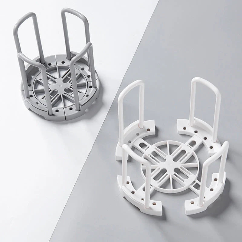 Flexible Drain Plate Storage Racks in grey and white for kitchen organisation