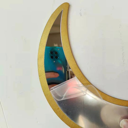 Bohemia Nordic Style Wooden Acrylic Moon Phase Mirror Wall Decoration in brown, black, and gold