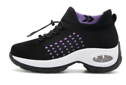 Women's black moon mesh sports shoes with cotton vamp, flat heel, round toe, size 38 shown on white background