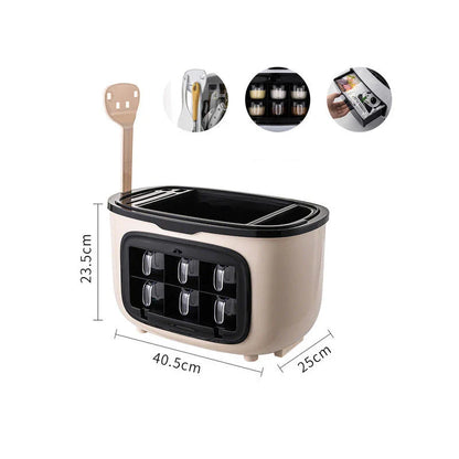 Multifunctional kitchen shelf with flip cover and water tray for organized storage