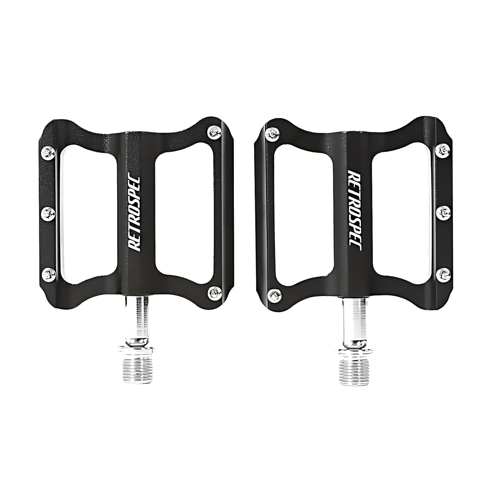 Black CNC aluminium mountain bike pedal with anti-skid nails and sealed bearing, 80x80x18mm