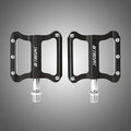 Black CNC aluminium mountain bike pedal with anti-skid nails and sealed bearing, 80x80x18mm