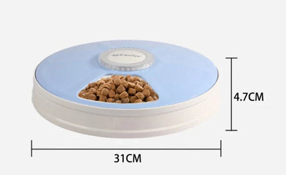 Automatic pet feeder with 6 meal trays and voice recorder for cats, dogs, and rabbits