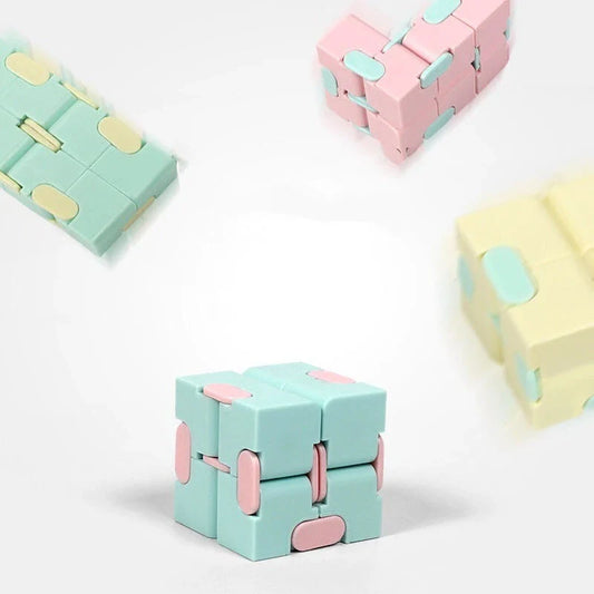 Infinity Cube Fidget Puzzle Toy in various colours for stress relief and focus enhancement