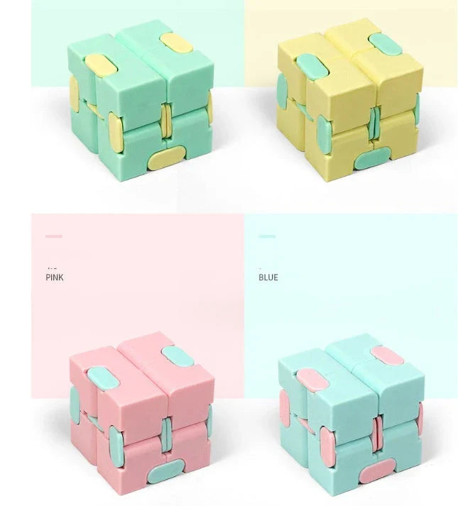 Infinity Cube Fidget Puzzle Toy in various colours for stress relief and focus enhancement