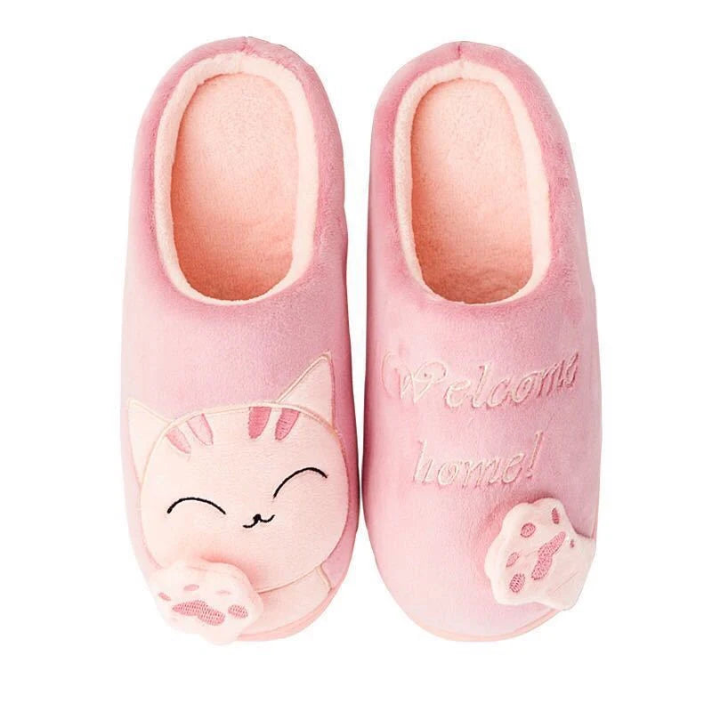 Cartoon cat winter slippers with ultra-soft plush lining in various colours