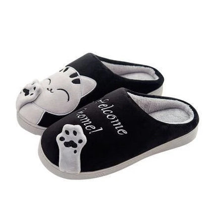 Cartoon cat winter slippers with ultra-soft plush lining in various colours