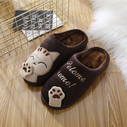 Cartoon cat winter slippers with ultra-soft plush lining in various colours
