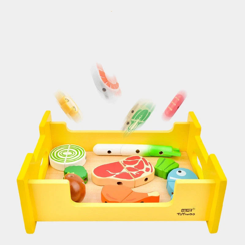 Wooden play kitchen BBQ set with magnetic mini food pieces for children