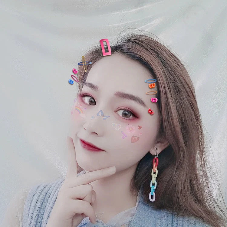 Vintage rainbow buckle acrylic plastic chain earrings, 6.5cm long, vibrant colours