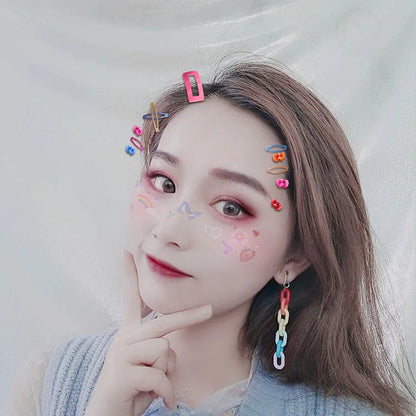 Vintage rainbow buckle acrylic plastic chain earrings, 6.5cm long, vibrant colours