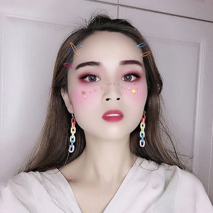 Vintage rainbow buckle acrylic plastic chain earrings, 6.5cm long, vibrant colours