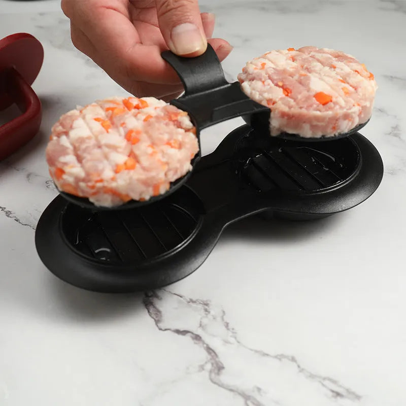 Black or red burger press with 20x10cm round mould for making uniform patties