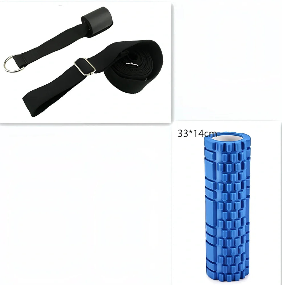 Blue EVA yoga foam roller 30cm long with massage points for muscle recovery