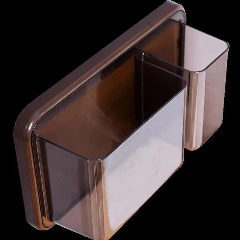 Magnet-free perforated cling film storage rack for refrigerator organisation in white and transparent