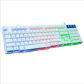 USB wired keyboard set with metal bottom plate, orange luminous keys, and wired mouse on desk