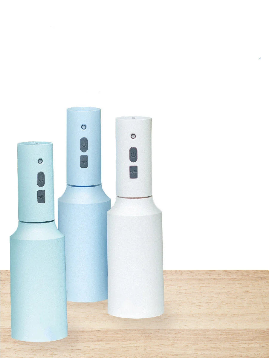 USB rechargeable electric watering kettle sprayer in white, blue, and green