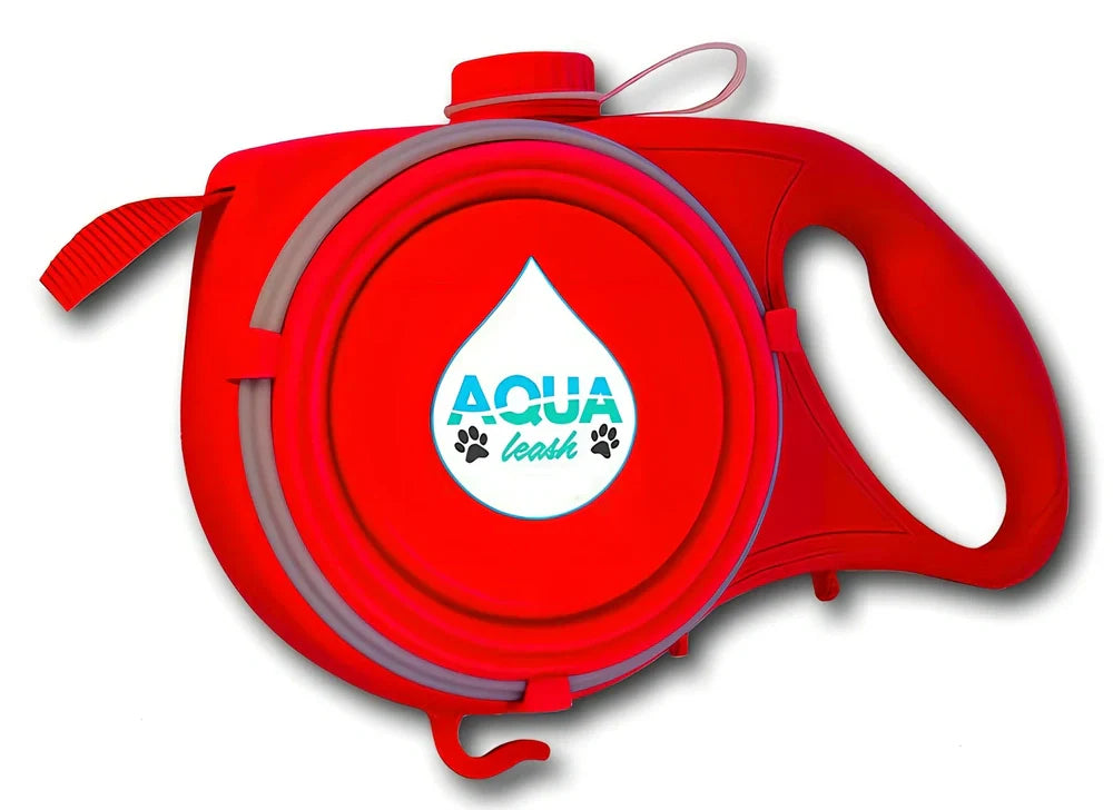 Blue automatic retractable dog leash with 3m extension, ergonomic handle, and folded silicone bowl, 22x16x5.5cm size