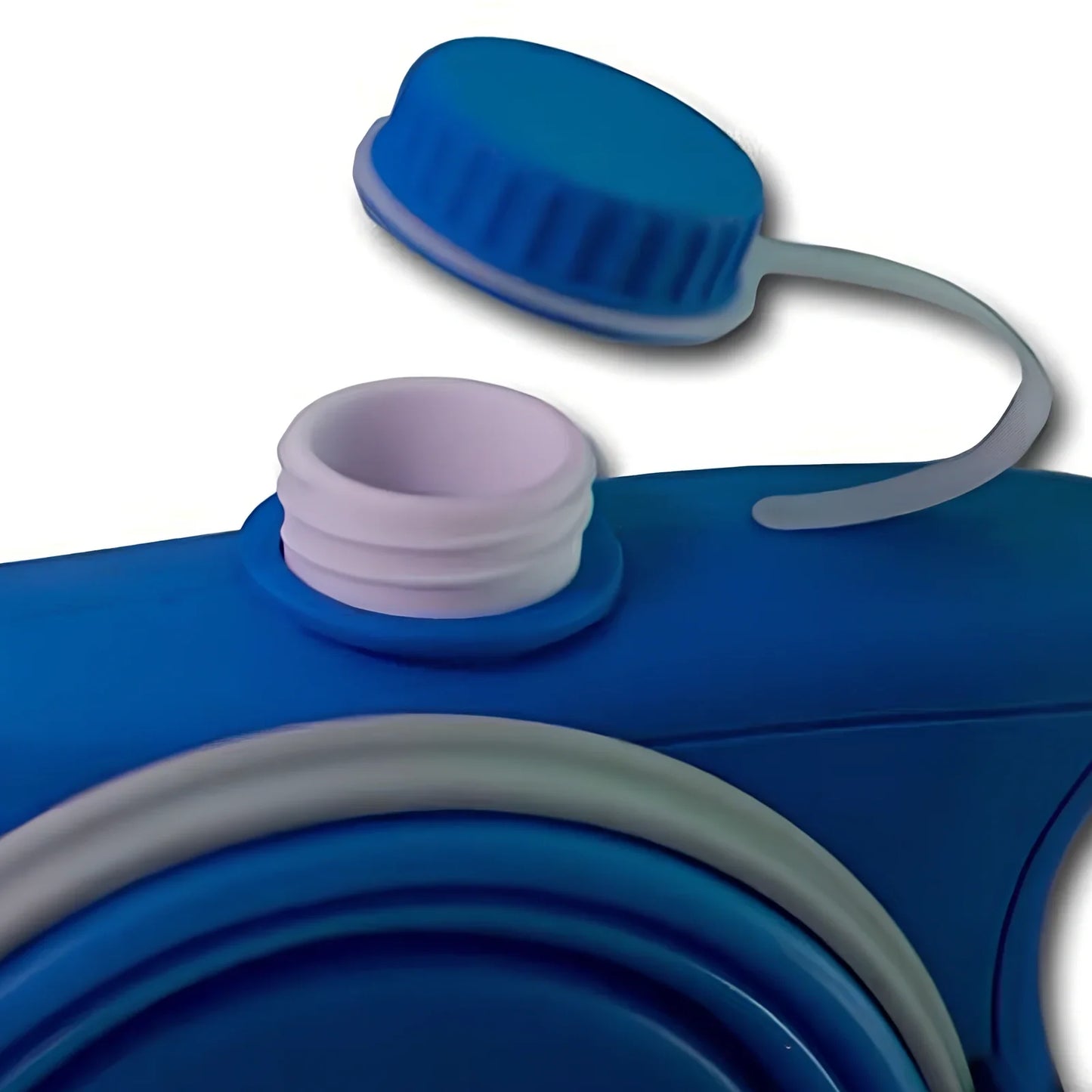 Blue automatic retractable dog leash with 3m extension, ergonomic handle, and folded silicone bowl, 22x16x5.5cm size