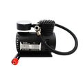 Black 12V 100W electric air pump for car and motorcycle tyres with cigarette lighter plug and inflatable tube