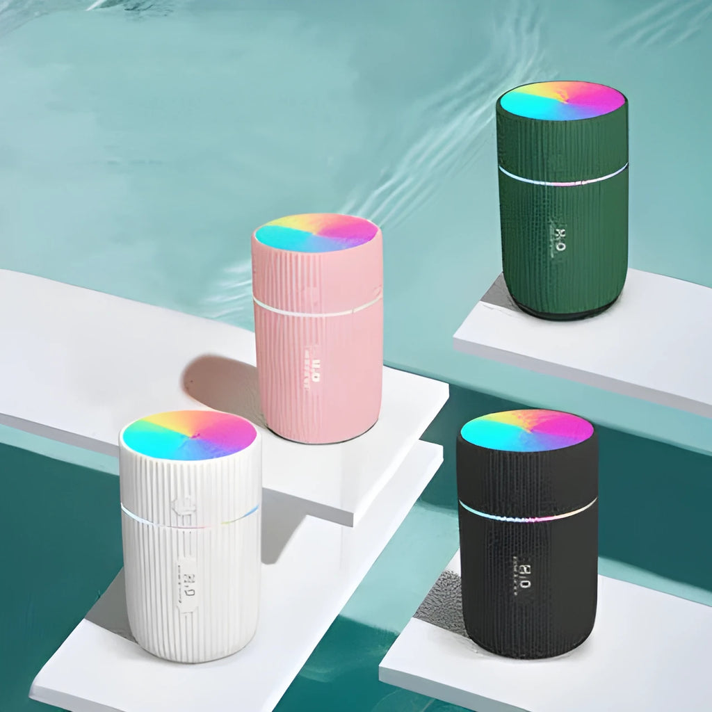 Portable USB ultrasonic diffuser humidifier in black, green, pink or white colours