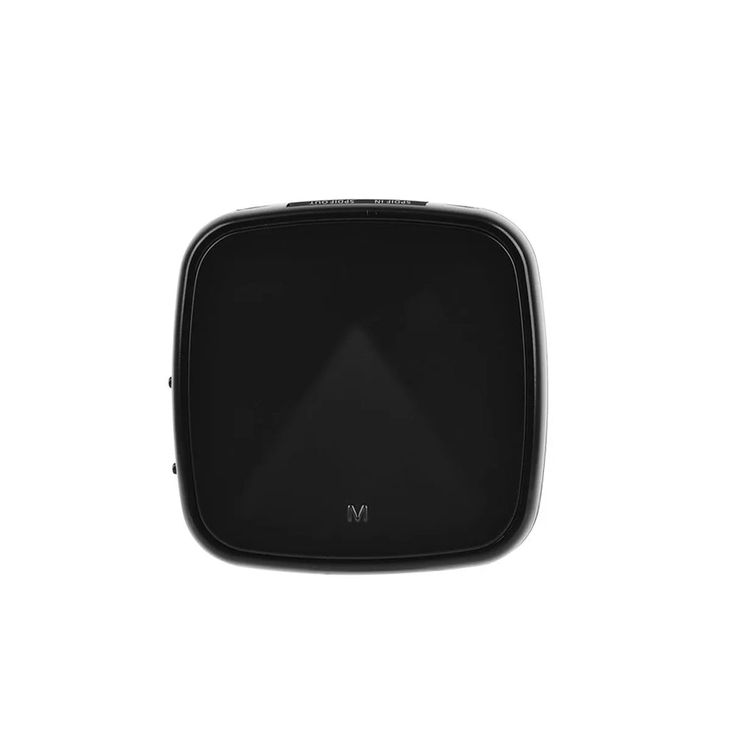 Black CSR8675 Bluetooth 5.0 audio adapter with optical and AUX ports on a white background