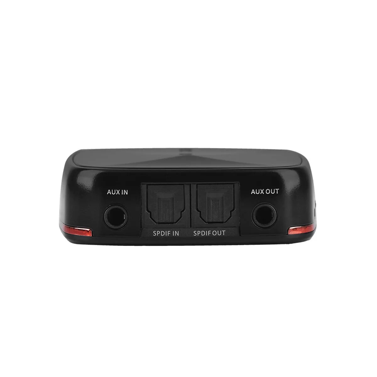 Black CSR8675 Bluetooth 5.0 audio adapter with optical and AUX ports on a white background