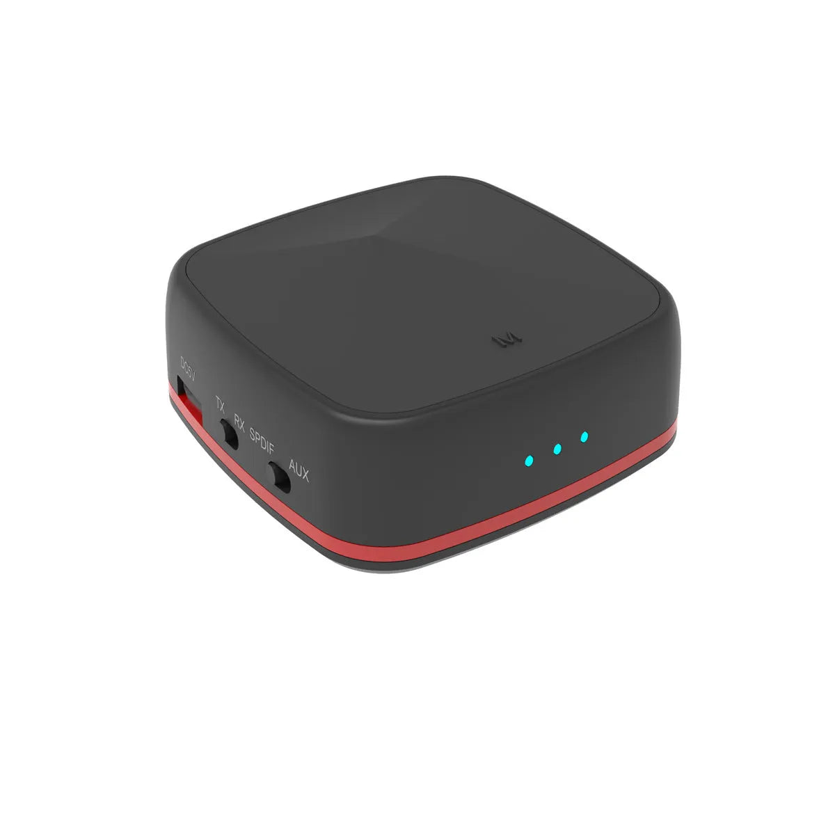 Black CSR8675 Bluetooth 5.0 audio adapter with optical and AUX ports on a white background
