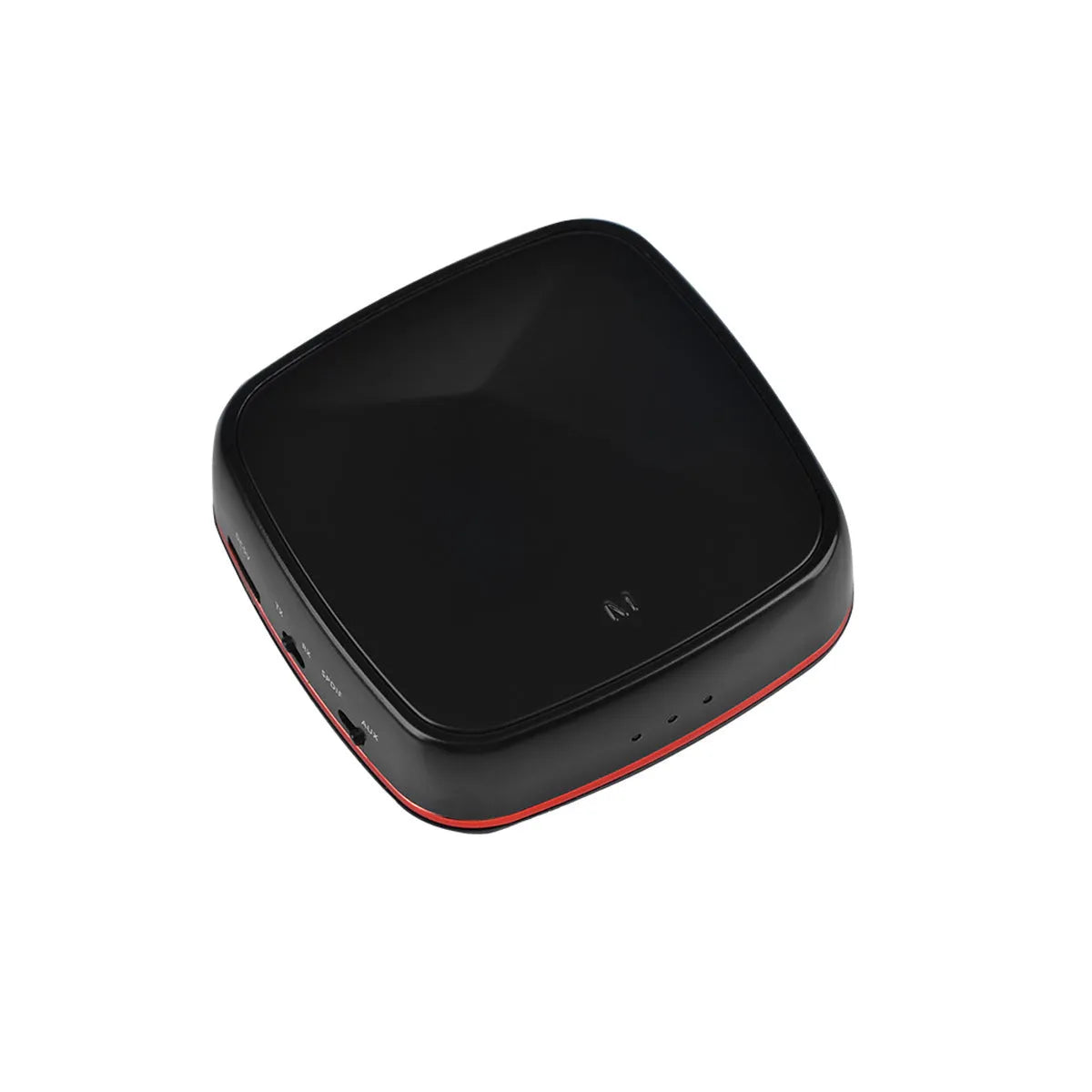 Black CSR8675 Bluetooth 5.0 audio adapter with optical and AUX ports on a white background
