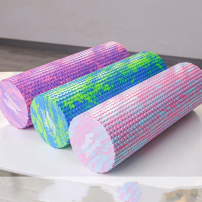 Yoga mace fitness massage column in pink-blue colour showing 45cm length and 14cm diameter