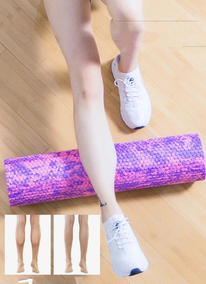 Yoga mace fitness massage column in pink-blue colour showing 45cm length and 14cm diameter