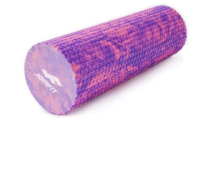 Yoga mace fitness massage column in pink-blue colour showing 45cm length and 14cm diameter