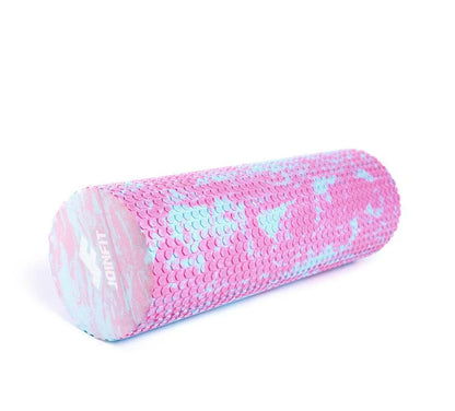 Yoga mace fitness massage column in pink-blue colour showing 45cm length and 14cm diameter
