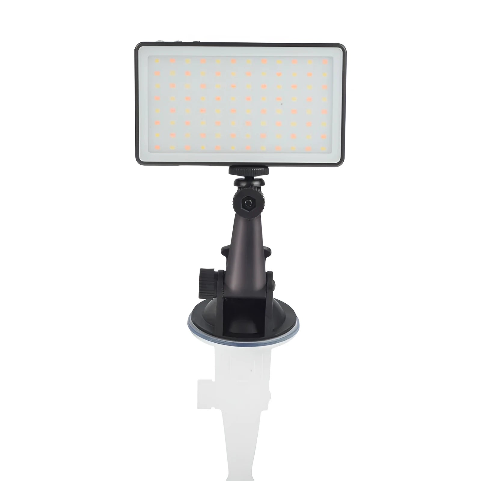 Black aluminium portable LED video light for laptop conferences with a display screen and Type-C port.