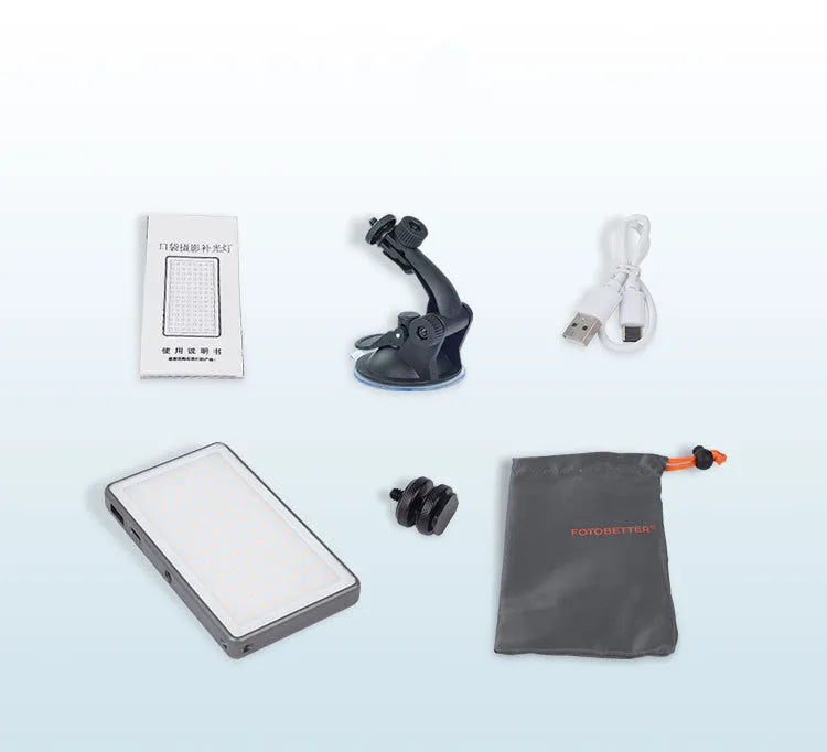 Black aluminium portable LED video light for laptop conferences with a display screen and Type-C port.