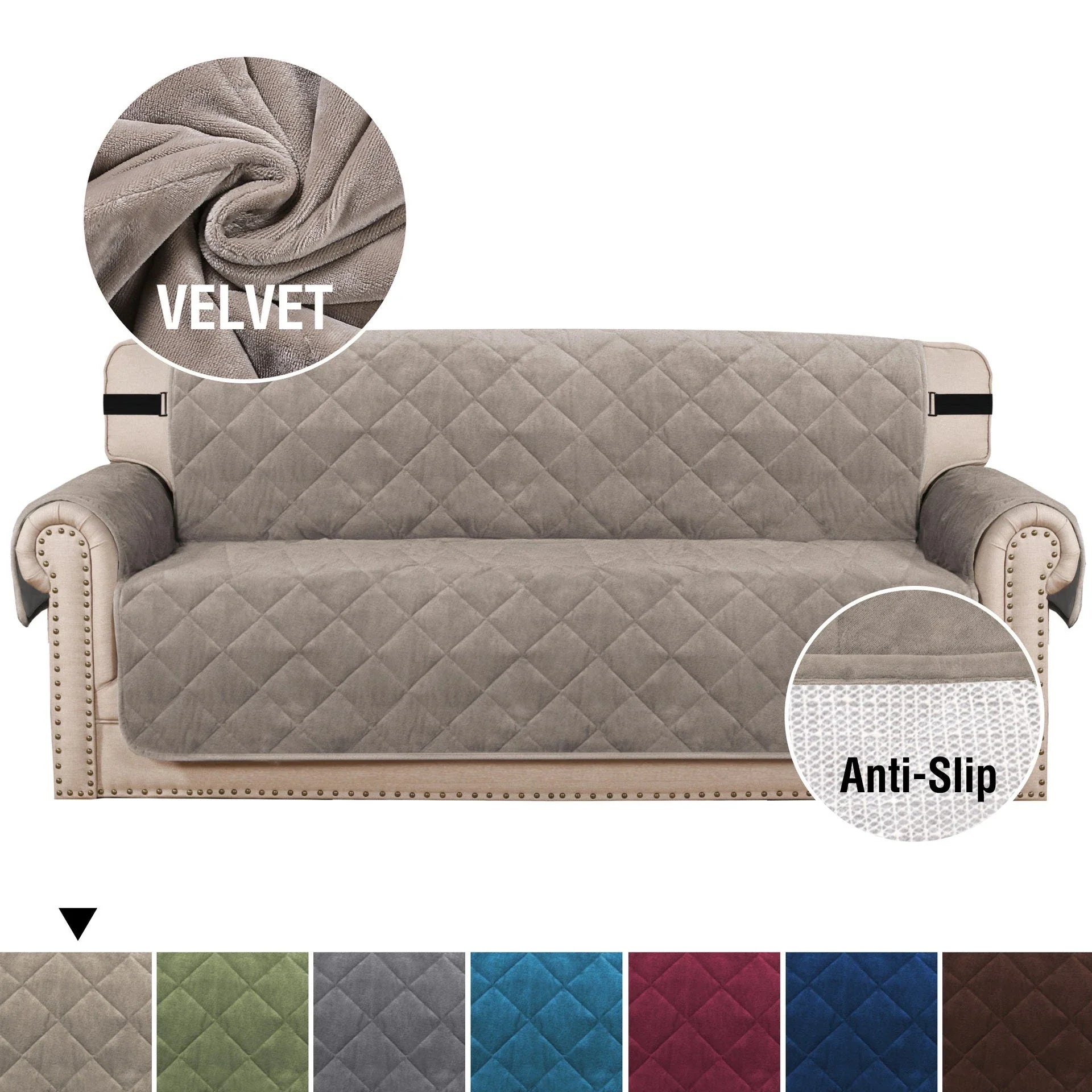 Non-slip sofa cushion with ultra-soft velvet plush in various colours