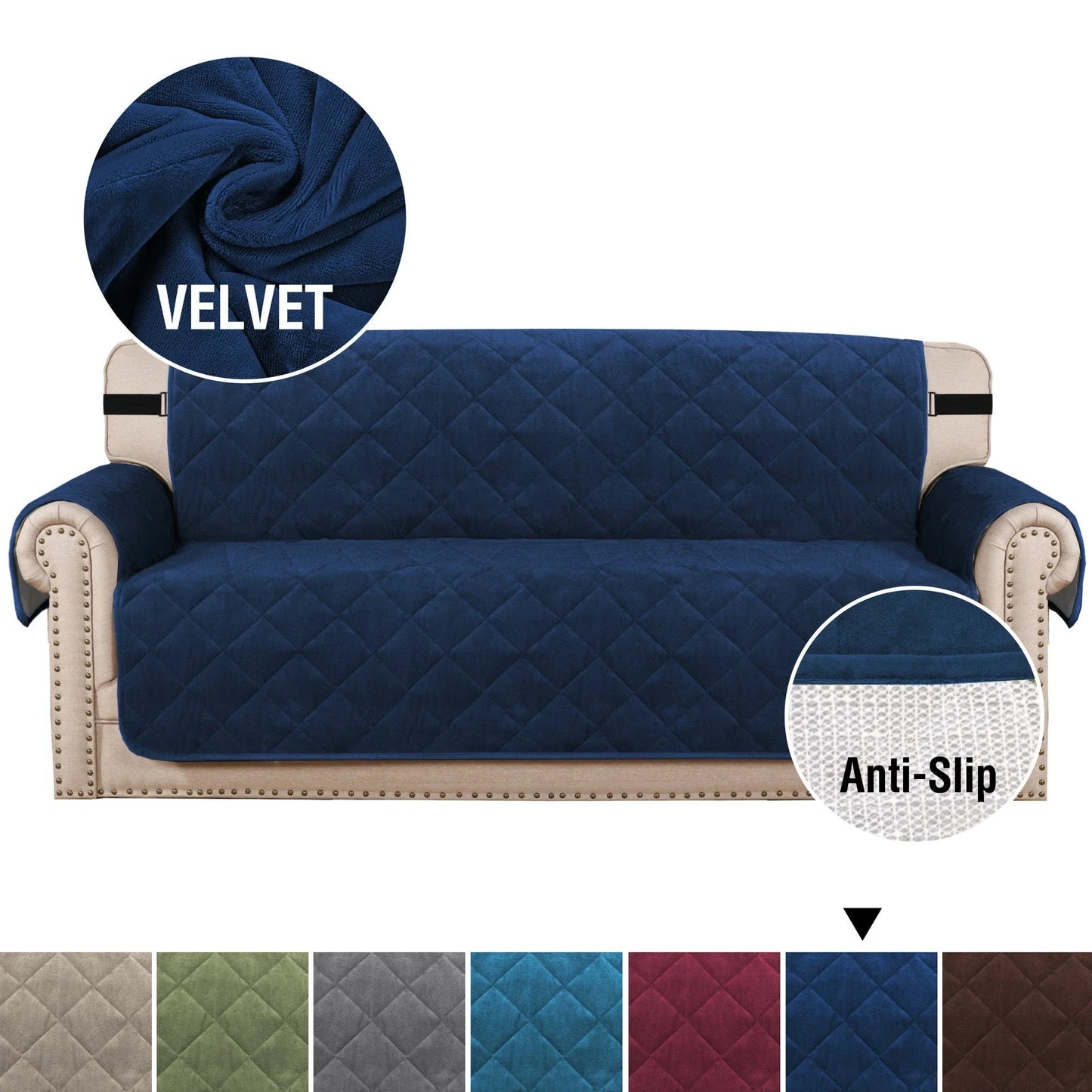 Non-slip sofa cushion with ultra-soft velvet plush in various colours