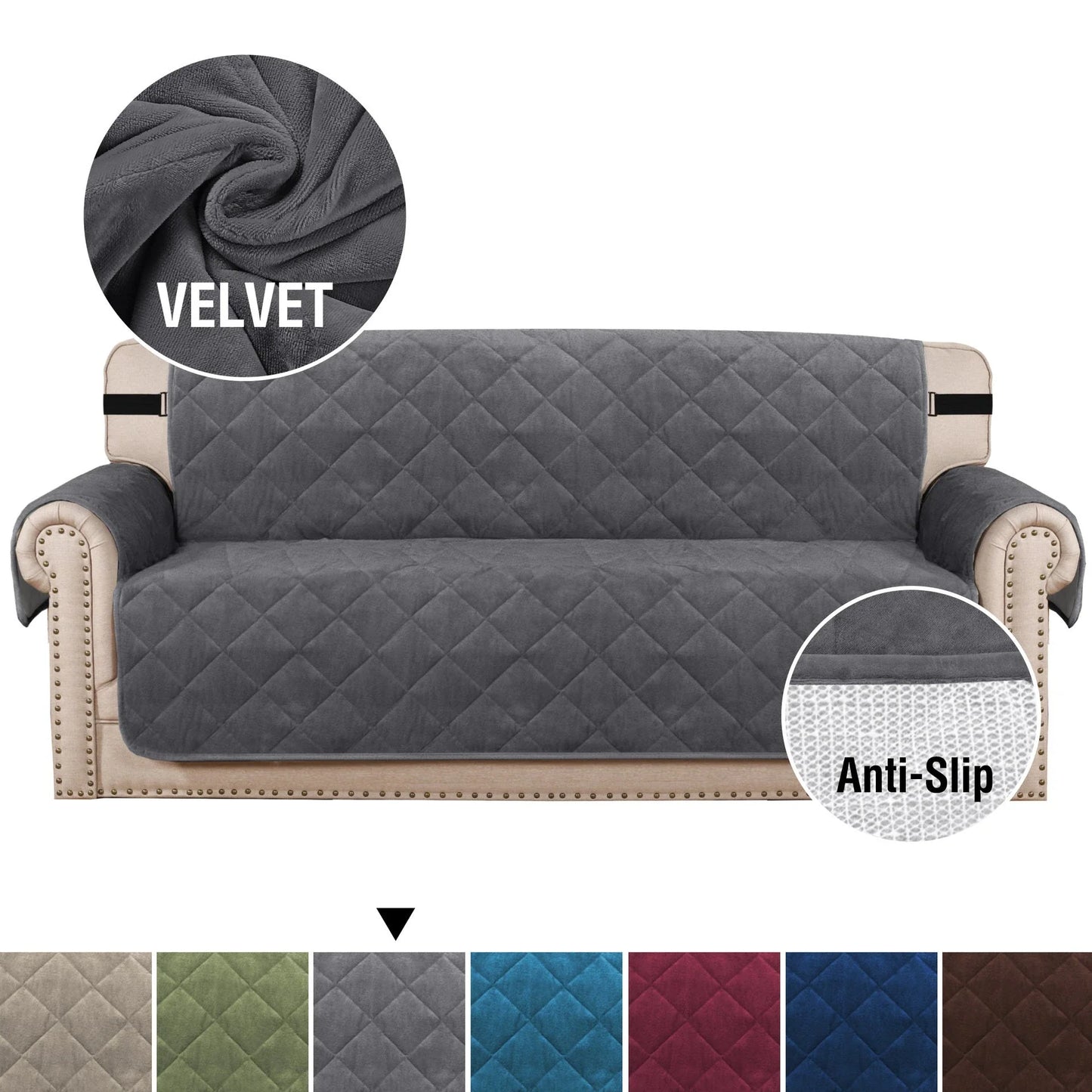 Non-slip sofa cushion with ultra-soft velvet plush in various colours