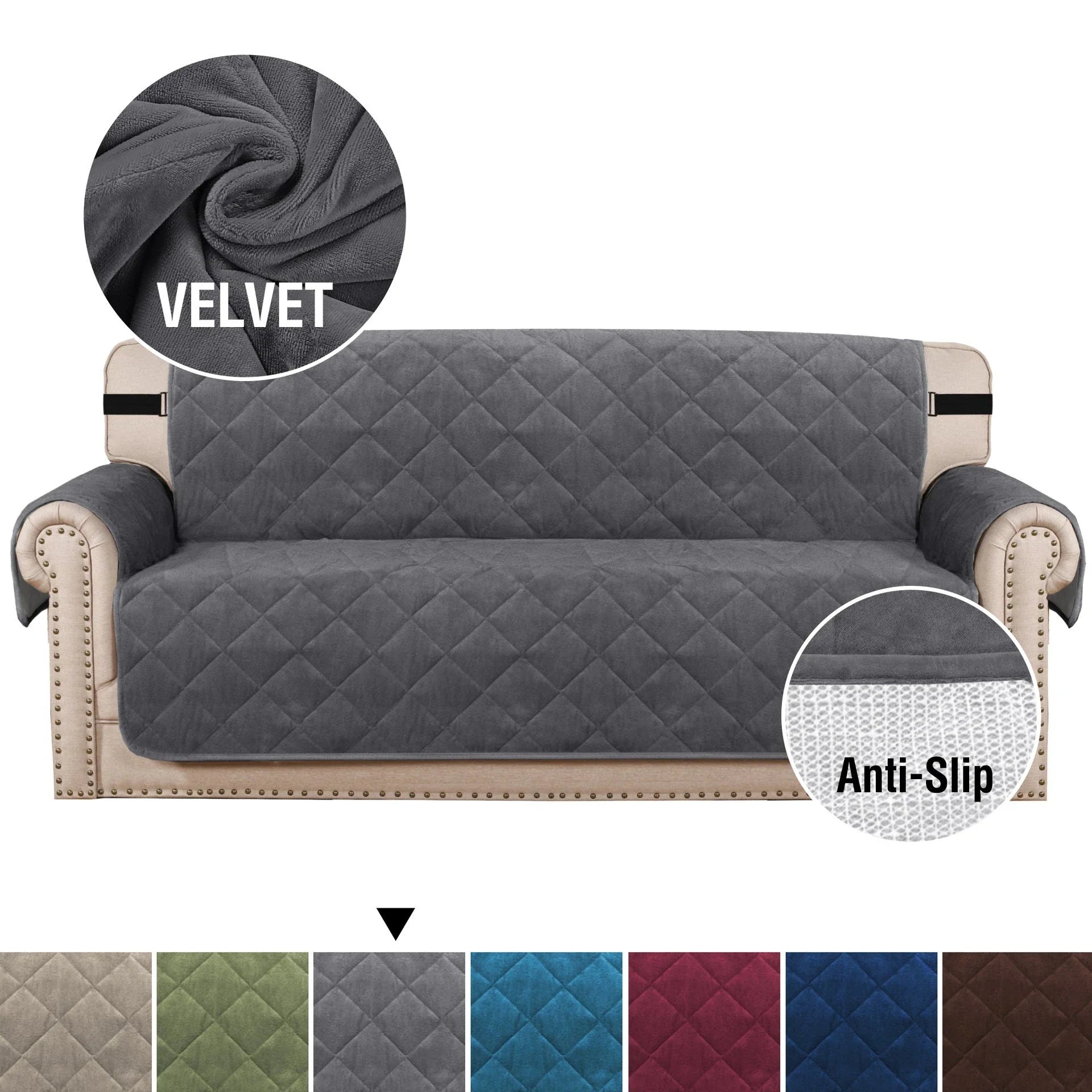 Non-slip sofa cushion with ultra-soft velvet plush in various colours