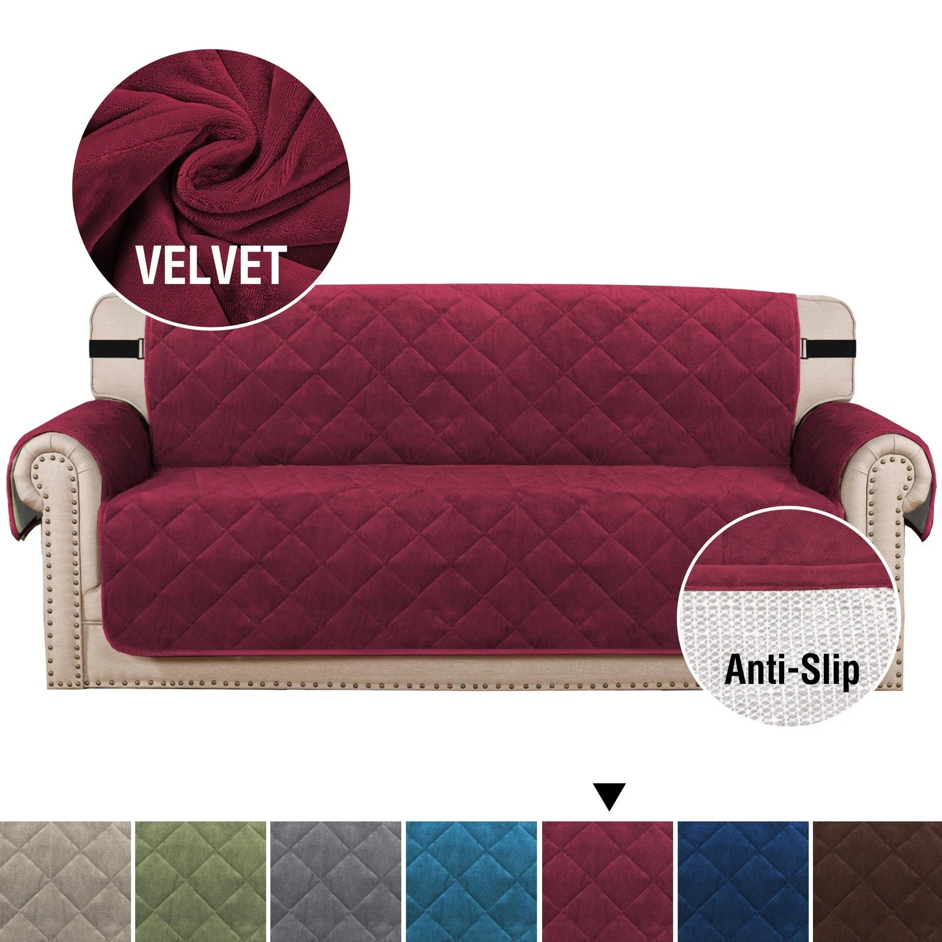Non-slip sofa cushion with ultra-soft velvet plush in various colours