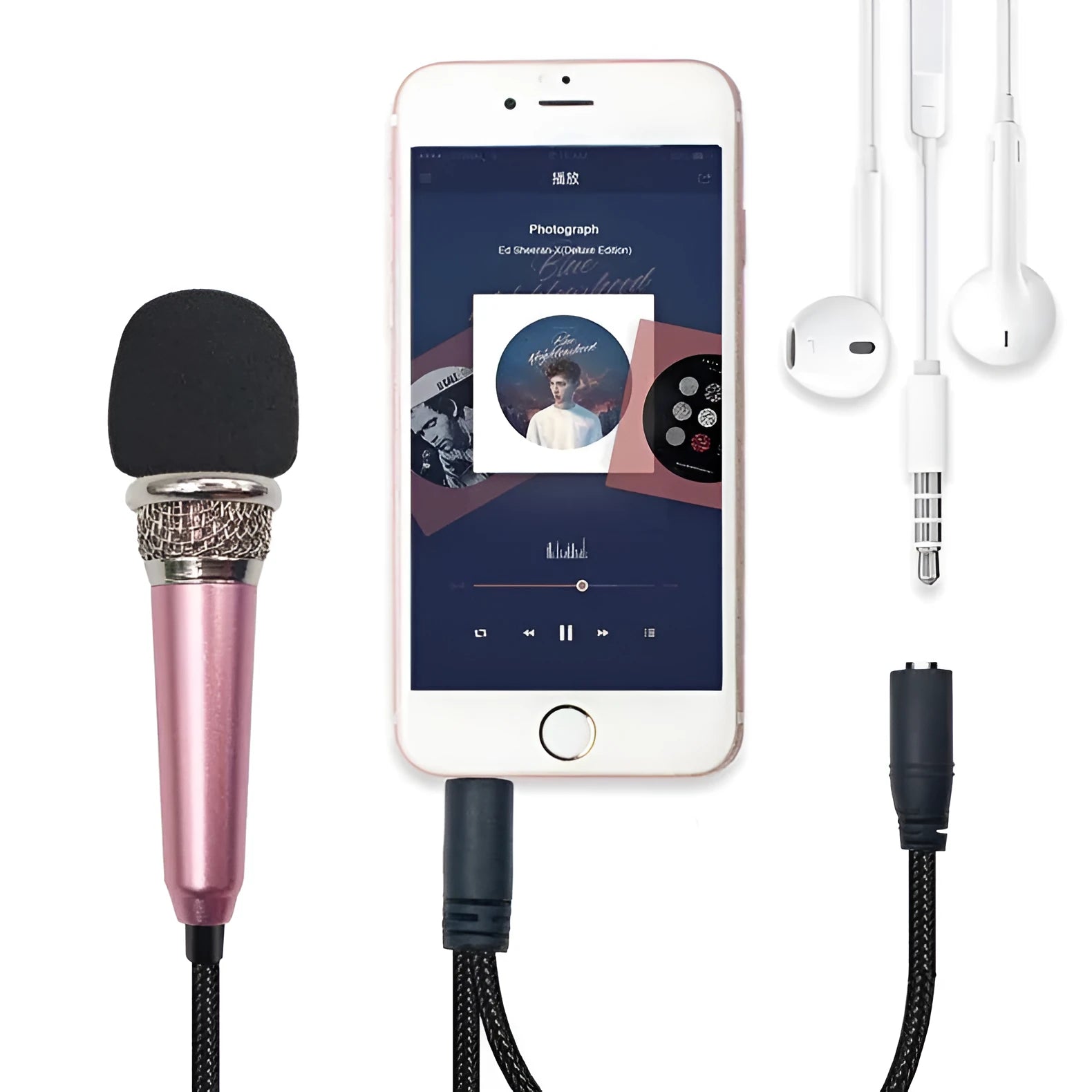 T3 model mini wired condenser karaoke microphone with 3.5mm jack in blue, gold, red, and silver colour options.