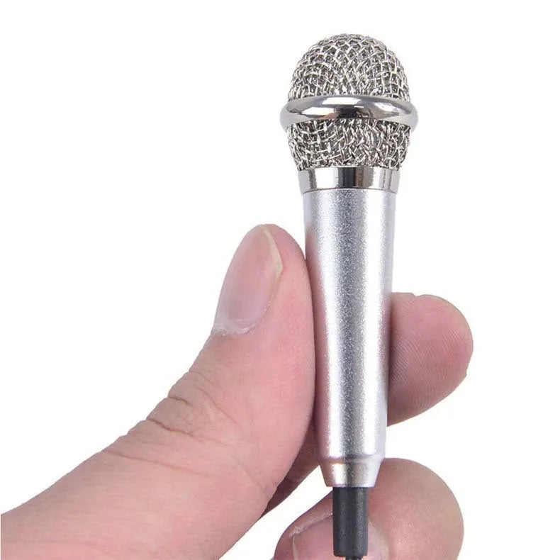 T3 model mini wired condenser karaoke microphone with 3.5mm jack in blue, gold, red, and silver colour options.